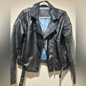 Ci Sono Black Leather Jacket with Blue Lining